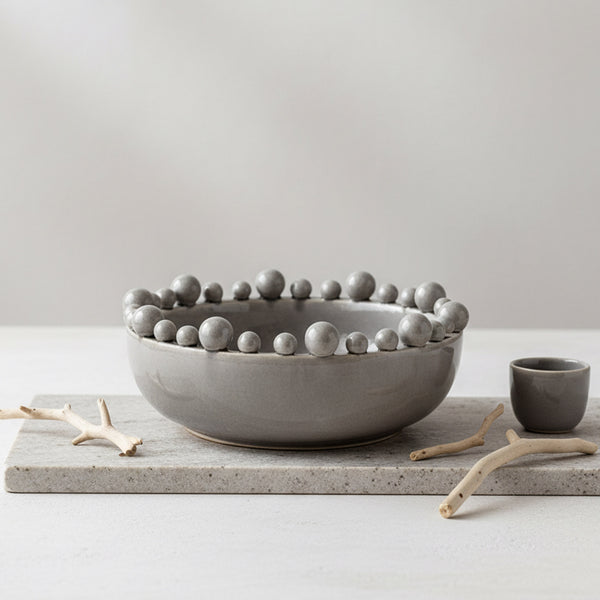 Large Grey Bobble Edge Ceramic Bowl