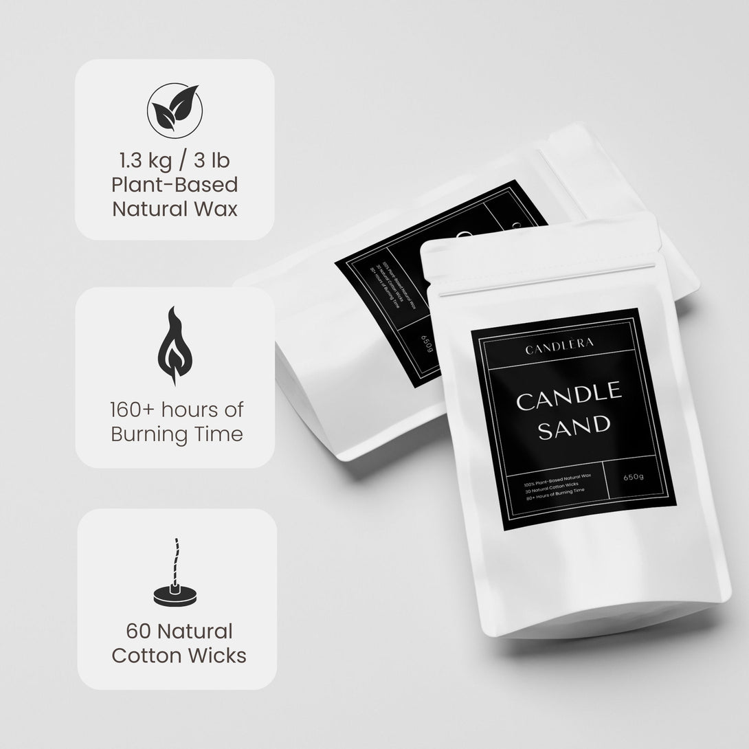 2-Pack Candle Sand Set, 1.3 kg/3 lb Total with 60 Wicks: Pearled White Wax Powder, Scent-Free Granulated Candle Wax, Bags for Pearl Candles